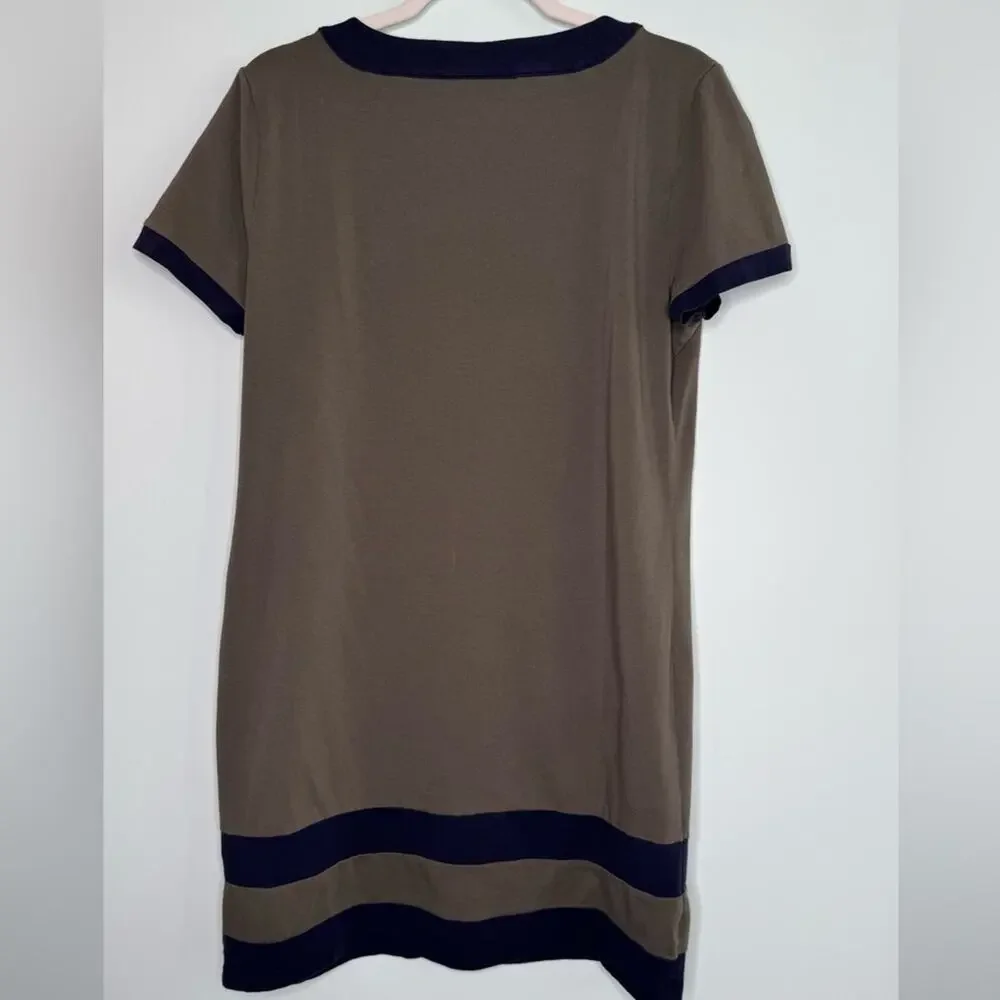 Tommy Hilfiger Womens Contrast Trim Shift Dress Taupe Navy Size Large